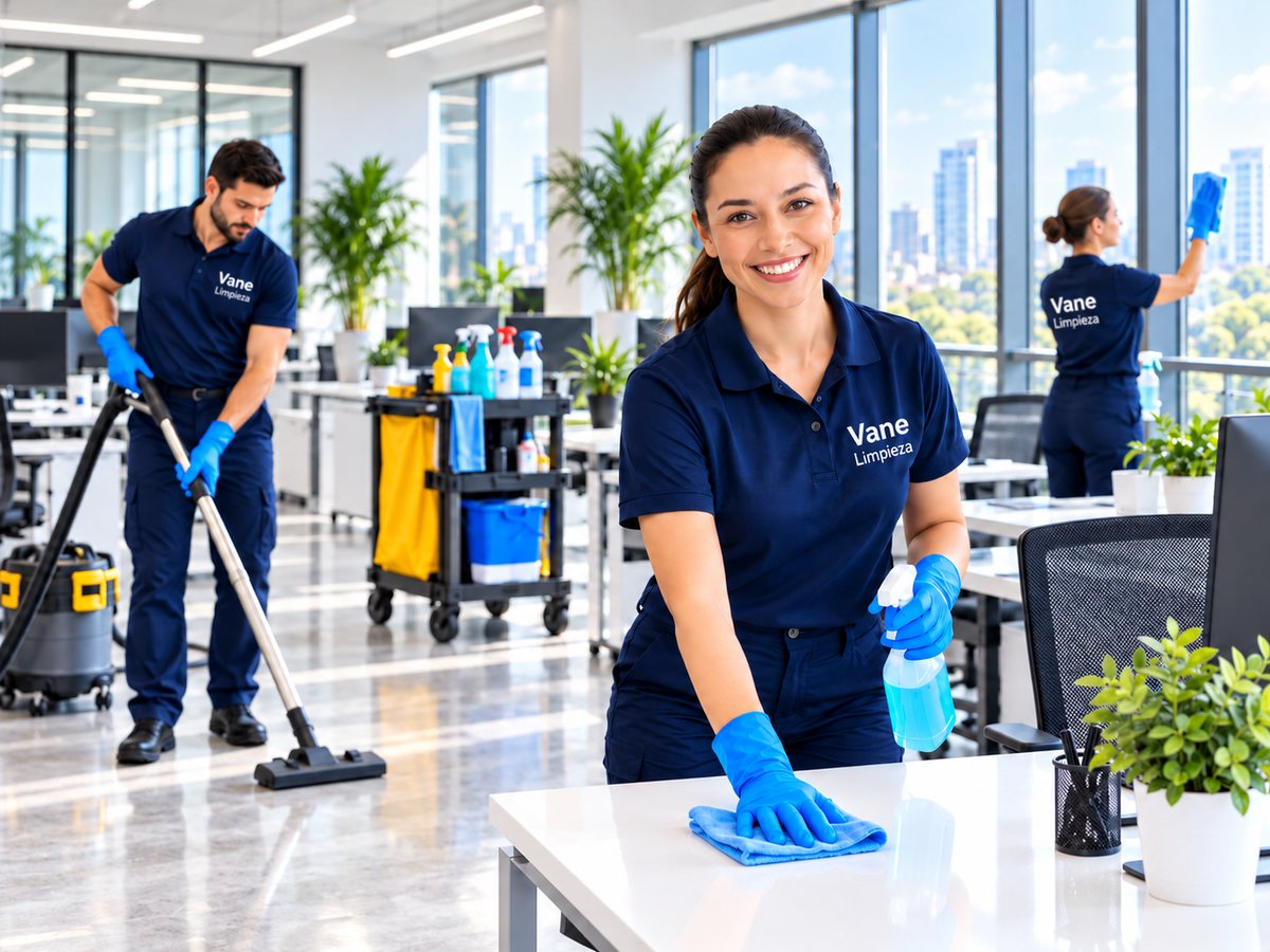 Equipo de Vane Limpieza limpiando una oficina