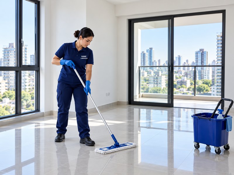 Limpieza de final de obra: personal de Vane Limpieza trapeando un departamento nuevo